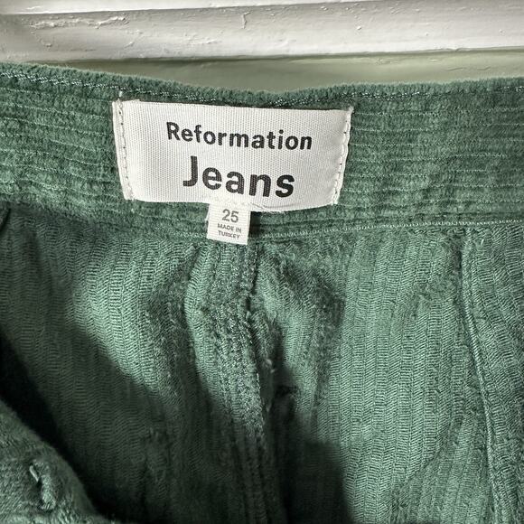 Reformation 25 Alyssa High Rise Wide Leg Corduroy Pants Dark Forest Green Whale - Picture 2 of 11